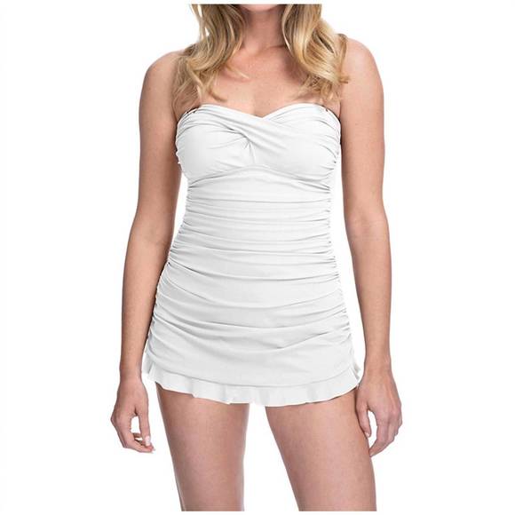 Profile By Gottex - Bandeau Strapless Shirred Laser Cut Swimdress